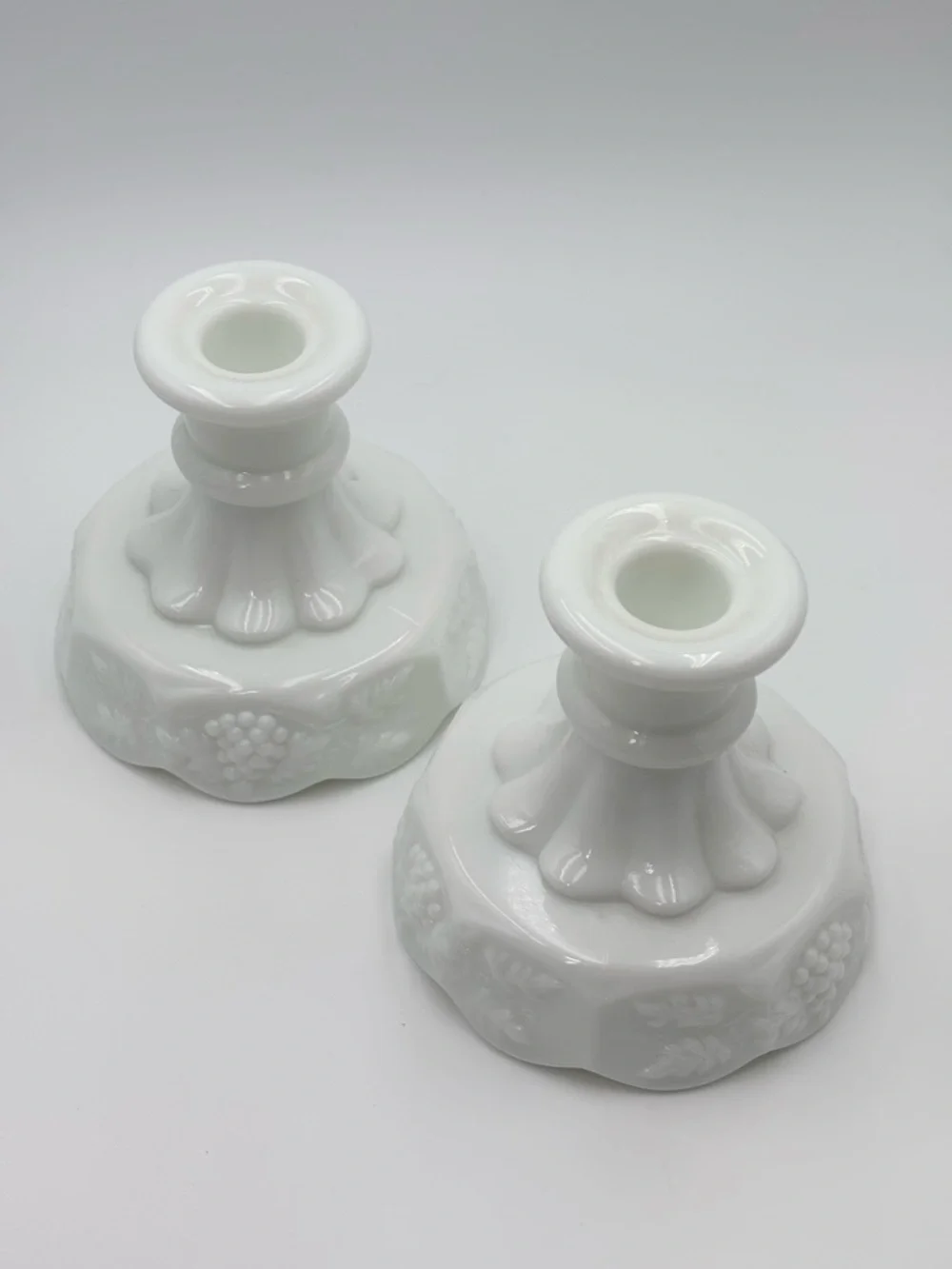 White‎ Decorative Milk Glass Candlestick Pair